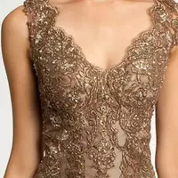 Beaded Lace Appliques Mother Dresses Mermaid Custom Made V Neck Zipper Back Floor Length Mother of the Bride Dresses - Thumbnail 3