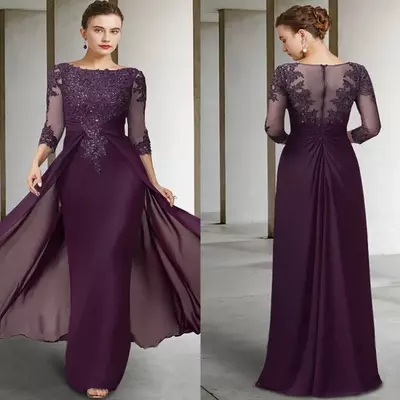 Purple vintage purple mother of bride/groom dress jewel sequin appliques sleeves godmother wedding party gowns robe de soiree