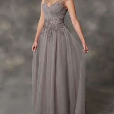 Gray chiffon mother of the bride/groom dresses with jacket applique lace dresses evening wear wedding guest dress