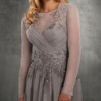 gray chiffon mother of the bride/groom dresses with jacket applique lace dresses evening wear wedding guest dress - Thumbnail 1