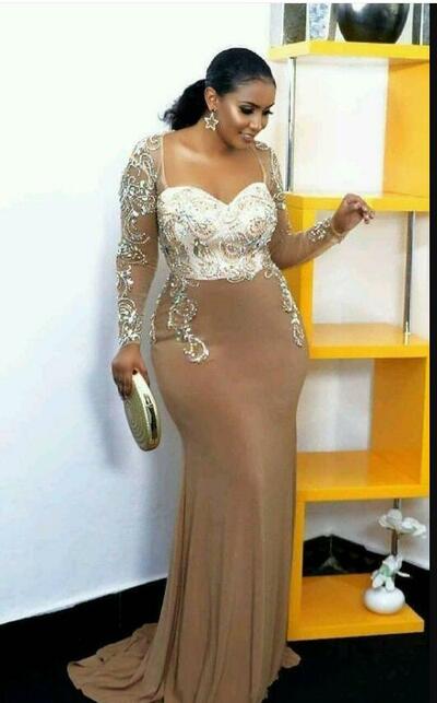  Plus Size Mermaid Mother Of The Bride Dress Long Sleeves Beaded Champagne Mother Party Dresses Mother Formal Wear