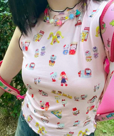 Y2K Kitten Cartoon Printed Top