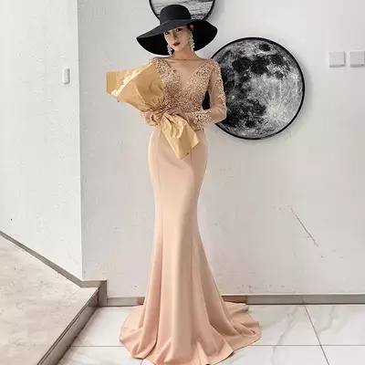 Silver luxurious lace beaded mother of bride dresses mermaid long sleeves mother of groom dresses