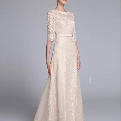 Lace sheath jewel half sleeves mother of bride/groom  dresses with sash floor length for evening dress mothers' bride