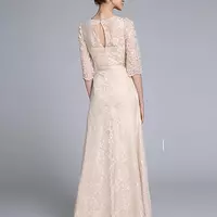 Lace Sheath Jewel Half Sleeves Mother Of Bride/Groom  Dresses With Sash Floor Length For Evening Dress Mothers' Bride - Thumbnail 1
