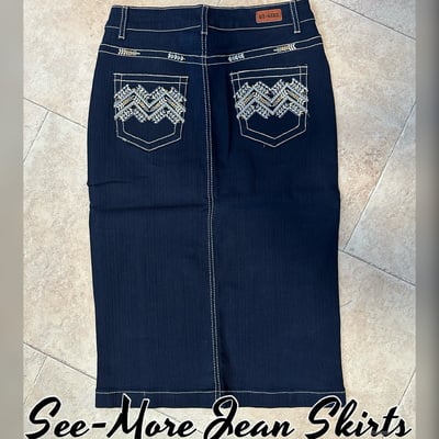 Chelsea mid length dark denim skirt