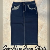 CHELSEA MID LENGTH DARK DENIM SKIRT - Thumbnail 1
