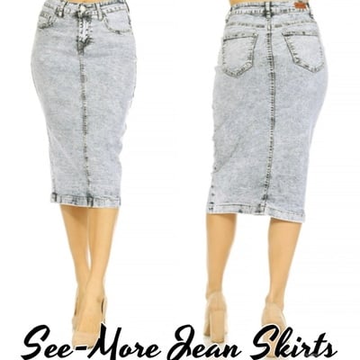 JENNY MID-LENGTH SAND WASH DENIM SKIRT