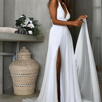 Simple Long Chiffon White Prom Dresses Women Maxi Dresses，1586 - Thumbnail 1