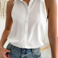 Solid Color White Sleeveless Shirt - Thumbnail 2