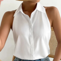 Solid Color White Sleeveless Shirt - Thumbnail 1