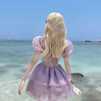 Fairy Lilac Purple Layered Ruffled Flower Corset Balletcore Puff Sleeve Dress - Thumbnail 8