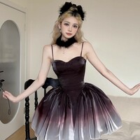 Purple Wine Black Gradient Fairy Girl Elegant Evening Party Prom Strap Dress - Thumbnail 1