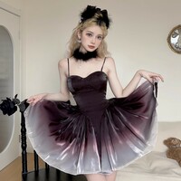 Purple Wine Black Gradient Fairy Girl Elegant Evening Party Prom Strap Dress - Thumbnail 3