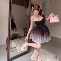 Purple Wine Black Gradient Fairy Girl Elegant Evening Party Prom Strap Dress - Thumbnail 5