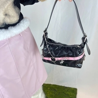 Hot Girl Silver Chain Butterfly Strap Pink Black Leather Handbag Bag - Thumbnail 4