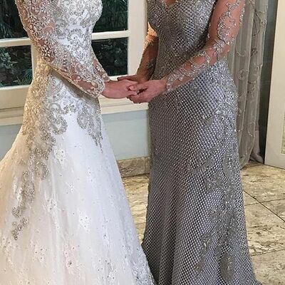 Grey mermaid long sleeve sequins lace plus size mother of biride/groom dress