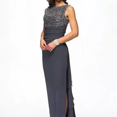 Grey sheath chiffon mother of the bride/groom dress