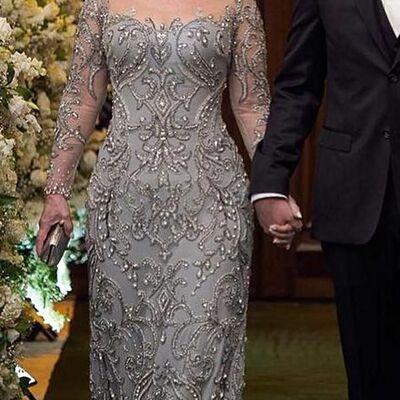 Grey sheath beaded mother of the bride/groom dress - Thumbnail 5