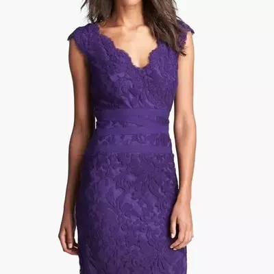 Purple mini short sheath lace mother of biride/groom dress - Thumbnail 5