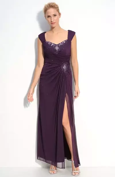 Purple A Line Side Slit Chiffon Mother of the Bride/Groom Dress