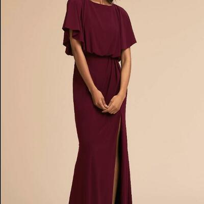 Burgundy wine red chiffon mother of the bride/groom dress - Thumbnail 4