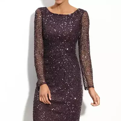 Dark brown mini short sheath sequins lace mother of biride/groom dress - Thumbnail 4