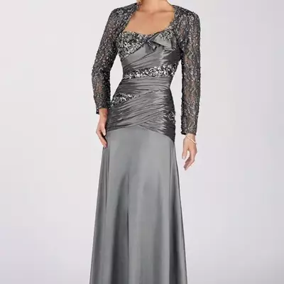 Grey sheath lace beaded mother of the bride/groom dress - Thumbnail 5