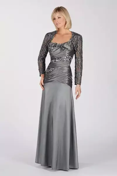 Grey Sheath Lace Beaded Mother of the Bride/Groom Dress