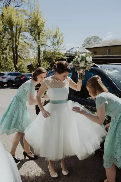 Simple Polka Dots Tea-length Wedding Dress Bridal Gown