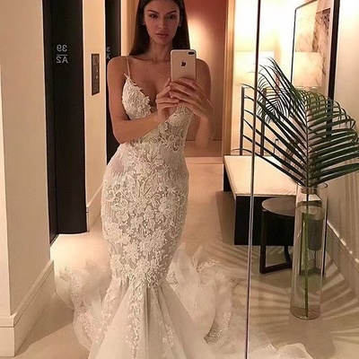 Straps wedding dresses bridal gown with lace appliques - Thumbnail 1