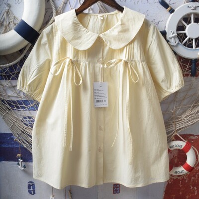 High-quality hand-pleated tie bow french doll collar loose blouses