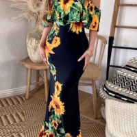 Sexy Sleeveless Open Shoulder Lotus Edge Dress - Thumbnail 1