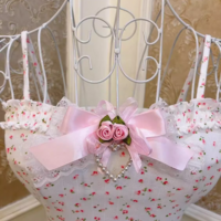 Sweetheart Princess Rose Floral Print White Pink Bow Vintage Coquette Tank Top Strap Camisole - Thumbnail 2