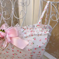 Sweetheart Princess Rose Floral Print White Pink Bow Vintage Coquette Tank Top Strap Camisole - Thumbnail 3