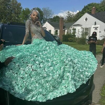 Blue mermaid african lace prom dress black grils evening dress - Thumbnail 3