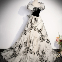 Beautiful Black Print A-Line Princess dresses with Bow  - Thumbnail 2