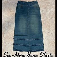 TAYLOR RUFFLE VINTAGE WASH LONG DENIM SKIRT - Thumbnail 2