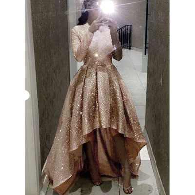 Hi low homecoming dresses sparkly with sleeves - Thumbnail 1