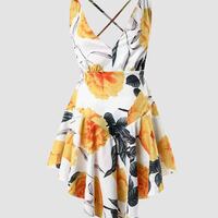 Deep V-Neck Backless Sleeveless Printed Jumpsuit - Thumbnail 4