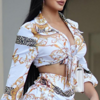 Women's printed Long Sleeve Two piece set - Thumbnail 1