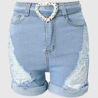 Blue Women'S High Waisted Tight And Torn Denim Shorts - Thumbnail 1