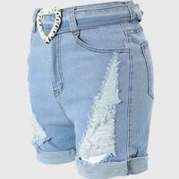 Blue Women'S High Waisted Tight And Torn Denim Shorts - Thumbnail 2