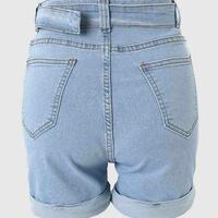 Blue Women'S High Waisted Tight And Torn Denim Shorts - Thumbnail 3