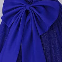 Royal Blue Tulle Long Prom Dress with Bow, Blue Short Sleeve Evening Party Dress - Thumbnail 2