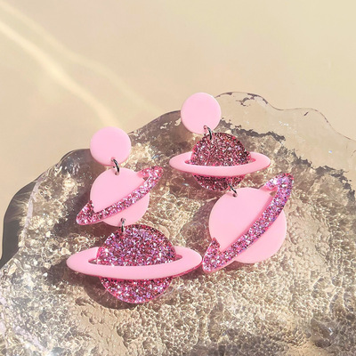 Pink planets dangle earrings - Thumbnail 2