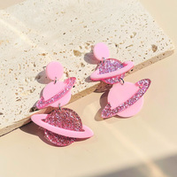Pink Planets Dangle Earrings - Thumbnail 1