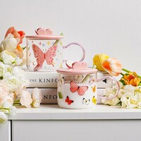 FREE SHIPPING - Pink butterfly glass with lid and spoon - Thumbnail 4