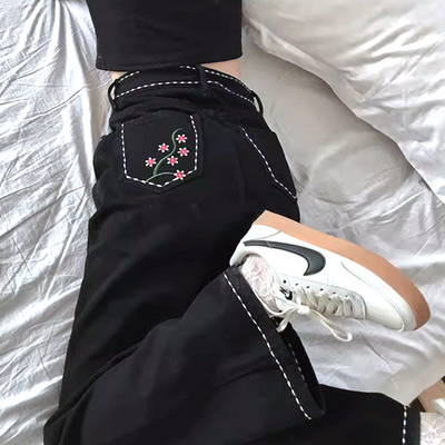 Free Shipping-FLOWERS EMBROIDERED PANTS
