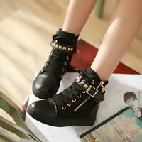 Solid Color Rivet High Canvas Shoes Casual Shoes - Thumbnail 3